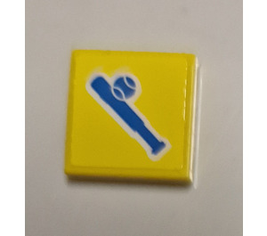 LEGO Yellow Tile 2 x 2 with Dark Azure Baseball Bat Sticker with Groove (3068)