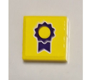 LEGO Yellow Tile 2 x 2 with Dark purple Rosette Sticker with Groove (3068)
