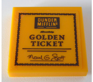 LEGO Gelb Fliese 2 x 2 mit 'DUNDER MIFFLIN' und 'GOLDEN TICKET' Aufkleber mit Nut (3068)