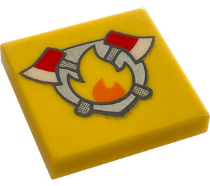 LEGO Gelb Fliese 2 x 2 mit Feuer Logo mit Nut (3068 / 19965)