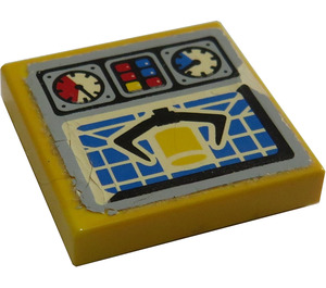 LEGO Yellow Tile 2 x 2 with Gauges and Crane Grab Sticker with Groove (3068)