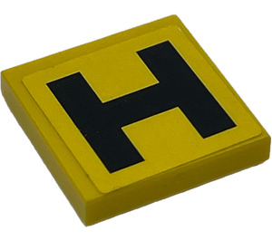 LEGO Jaune Tuile 2 x 2 avec 'H' Autocollant avec rainure (3068)