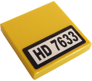 LEGO Yellow Tile 2 x 2 with "HD 7633" Sticker with Groove (3068)