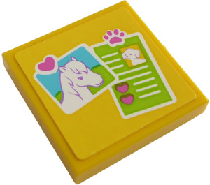 LEGO Yellow Tile 2 x 2 with horse and list Sticker with Groove (3068)