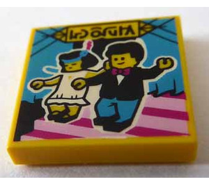 LEGO Yellow Tile 2 x 2 with Man and Woman on Stairs with Groove (3068)