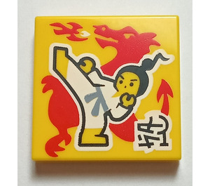 LEGO Yellow Tile 2 x 2 with Martial Arts print with Groove (3068)