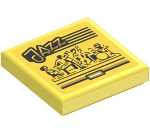LEGO Yellow Tile 2 x 2 with Record Sleeve - ‘JAZZ’ Sticker with Groove (3068)