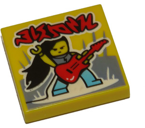 LEGO Yellow Tile 2 x 2 with Rock Poses print with Groove (3068)