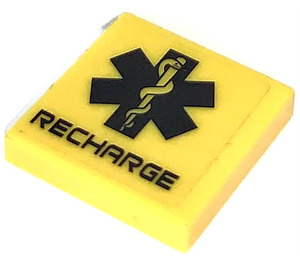 LEGO Yellow Tile 2 x 2 with Star of Life / Recharge Sticker with Groove (3068)