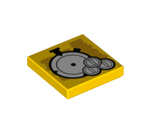 LEGO Jaune Tuile 2 x 2 avec Stopwatch et Coins avec rainure (3068 / 80494)