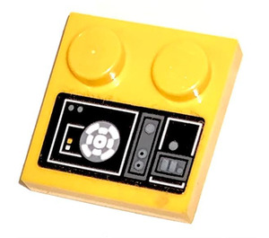 LEGO Yellow Tile 2 x 2 with Studs on Edge with Control Instruments Sticker (33909)