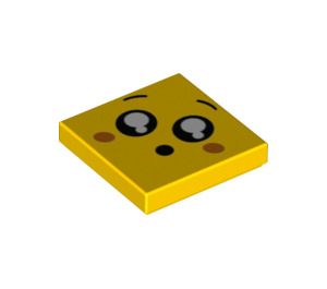 LEGO Geel Tegel 2 x 2 met Surprised Gezicht met groef (3068 / 65687)