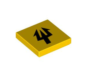 LEGO Yellow Tile 2 x 2 with Trident with Groove (3068)