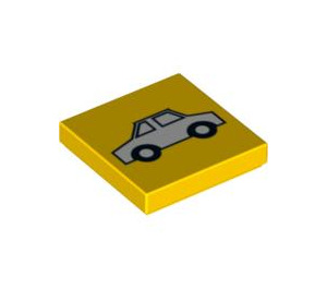 LEGO Yellow Tile 2 x 2 with White Car with Groove (3068 / 87539)