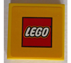 LEGO Jaune Tuile 2 x 2 avec blanc 'LEGO' sur rouge Background Autocollant avec rainure (3068)
