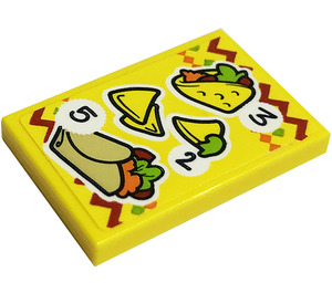 LEGO Yellow Tile 2 x 3 with Tortilla, Tacos, Numbers Sticker (26603)