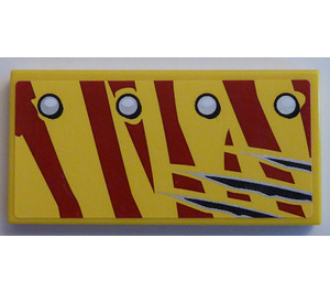 LEGO Jaune Tuile 2 x 4 avec 4 Rivets, Scratches from Griffe, Dark rouge tigre Rayures (Droite) Autocollant (87079)