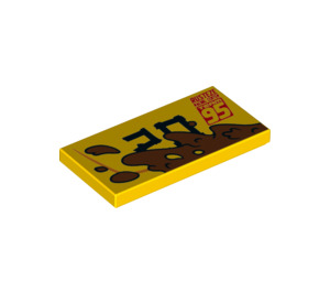 LEGO Yellow Tile 2 x 4 with 95 and mud splatter right (33665 / 87079)