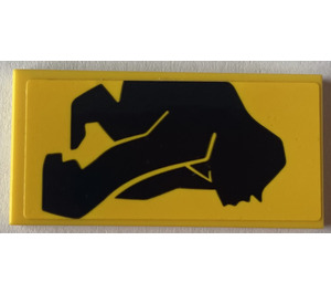 LEGO Yellow Tile 2 x 4 with Black Gorilla, Right Arm at Front Sticker (87079)