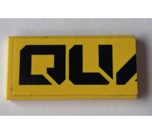 LEGO Yellow Tile 2 x 4 with black 'QU' (QUAKe left half) Sticker (87079)