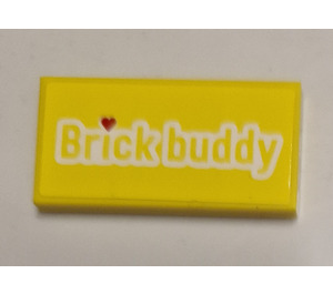 LEGO Jaune Tuile 2 x 4 avec 'Brique Buddy' Autocollant (87079)