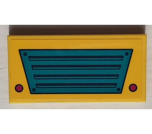 LEGO Yellow Tile 2 x 4 with Dark Turquoise Vehicle Grille Sticker (87079)