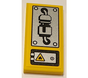 LEGO Yellow Tile 2 x 4 with Fire Danger Sign, Hatch and Mechanical Sticker (87079)