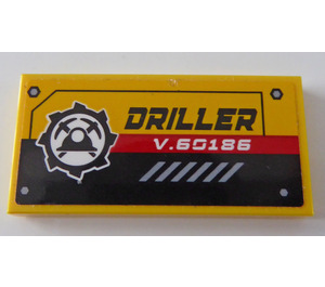 LEGO Geel Tegel 2 x 4 met  Mining logo, 'DRILLER' en 'V.60186' Sticker (87079)