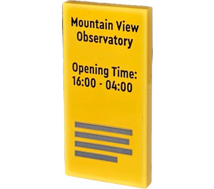 LEGO Geel Tegel 2 x 4 met Mountain View Observatory Opening Time: 16:00 - 4:00 Sticker (87079)