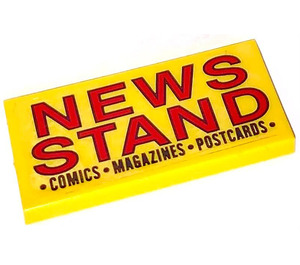 LEGO Yellow Tile 2 x 4 with NEWS STAND COMICS MAGAZINES POSTCARDS Sticker (87079)