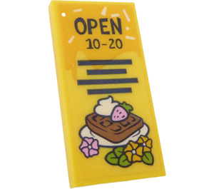 LEGO Yellow Tile 2 x 4 with 'OPEN 10-20', Waffle, Strawberry and Flowers Sticker (87079)