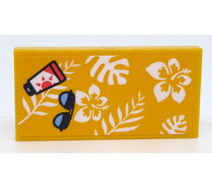 LEGO Yellow Tile 2 x 4 with Sunglasses, Sunscreen, Flowres and Leaves Sticker (87079)