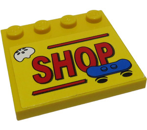 LEGO Jaune Tuile 4 x 4 avec Goujons sur Bord avec rouge 'SHOP', blanc Casque, Bleu Skate Tableau Autocollant (6179)