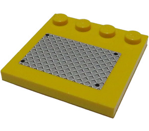 LEGO Yellow Tile 4 x 4 with Studs on Edge with Silver Chequer Plate, Black Rivets Sticker (6179)