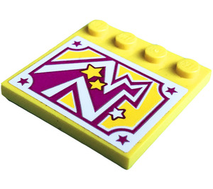 LEGO Yellow Tile 4 x 4 with Studs on Edge with Stars and Lightning Bolt Sticker (6179)