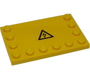 LEGO Jaune Tuile 4 x 6 avec Goujons sur 3 Edges avec Noir Thunderbolt dans Noir Triangle Autocollant (6180)