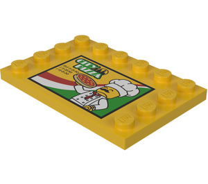 LEGO Jaune Tuile 4 x 6 avec Goujons sur 3 Edges avec 'CITY PIZZA', Store Hours, Italian Drapeau (La gauche) Autocollant (6180)