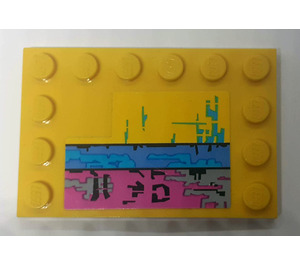 LEGO Yellow Tile 4 x 6 with Studs on 3 Edges with Worn Blue and Pink Paint Sticker (6180)