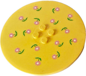 LEGO Jaune Tuile 8 x 8 Rond avec 2 x 2 Centre Tenons avec Rose Fleurs Autocollant (6177)