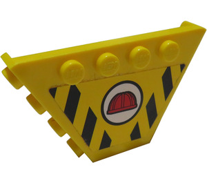 LEGO Keltainen Trapezoid Tipper Loppu 6 x 4 jossa Nupit jossa Punainen Rakennustyömaa Kypärä ja Chevrons Tarra (30022)