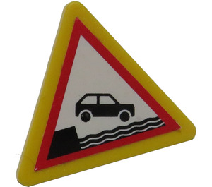 LEGO Yellow Triangular Sign with Car Falling into Water Sticker with Split Clip (30259)