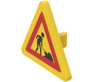 LEGO Yellow Triangular Sign with 'Man at Work' Sticker with Split Clip (30259)