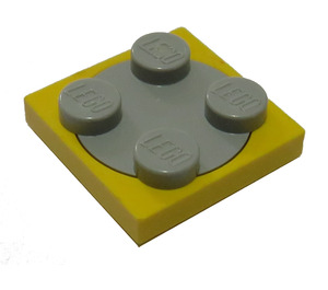 LEGO Yellow Turntable 2 x 2 Plate with Light Gray Top