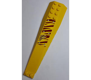 LEGO Yellow Wedge 4 x 16 Triple Curved with 6 Rivets and 3 Claw Scratch Marks on Dark Red Tiger Stripes Left Sticker (45301)