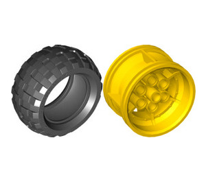 레고 노란색 Wheel 43.2mm D. x 26mm Technic Racing Small with 6 Pinholes with Tire Balloon Wide 68.7 X 34R