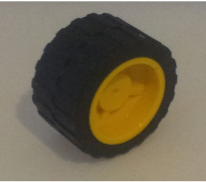 LEGO Yellow Wheel Hub 14.8 x 16.8 with Centre Groove with Tire 24 x 14 Shallow Tread (Tread Small Hub) without Band around Center of Tread