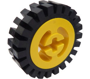 LEGO Yellow Wheel Hub 8 x 17.5 with Axlehole with Narrow Tire 24 x 7 with Ridges Inside