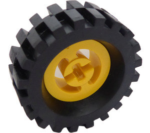 LEGO Yellow Wheel Hub 8 x 17.5 with Axlehole with Tire 30 x 10.5 with Ridges Inside