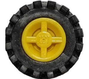 LEGO Žlutá Wheel Rim Ø8 x 6.4 without Side Notch with Small Tire with Offset Tread (without Band Around Center of Tread) (73420)