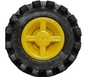 LEGO Yellow Wheel Rim Ø8 x 6.4 without Side Notch with Small Tire with Offset Tread (without Band Around Center of Tread) (73420)